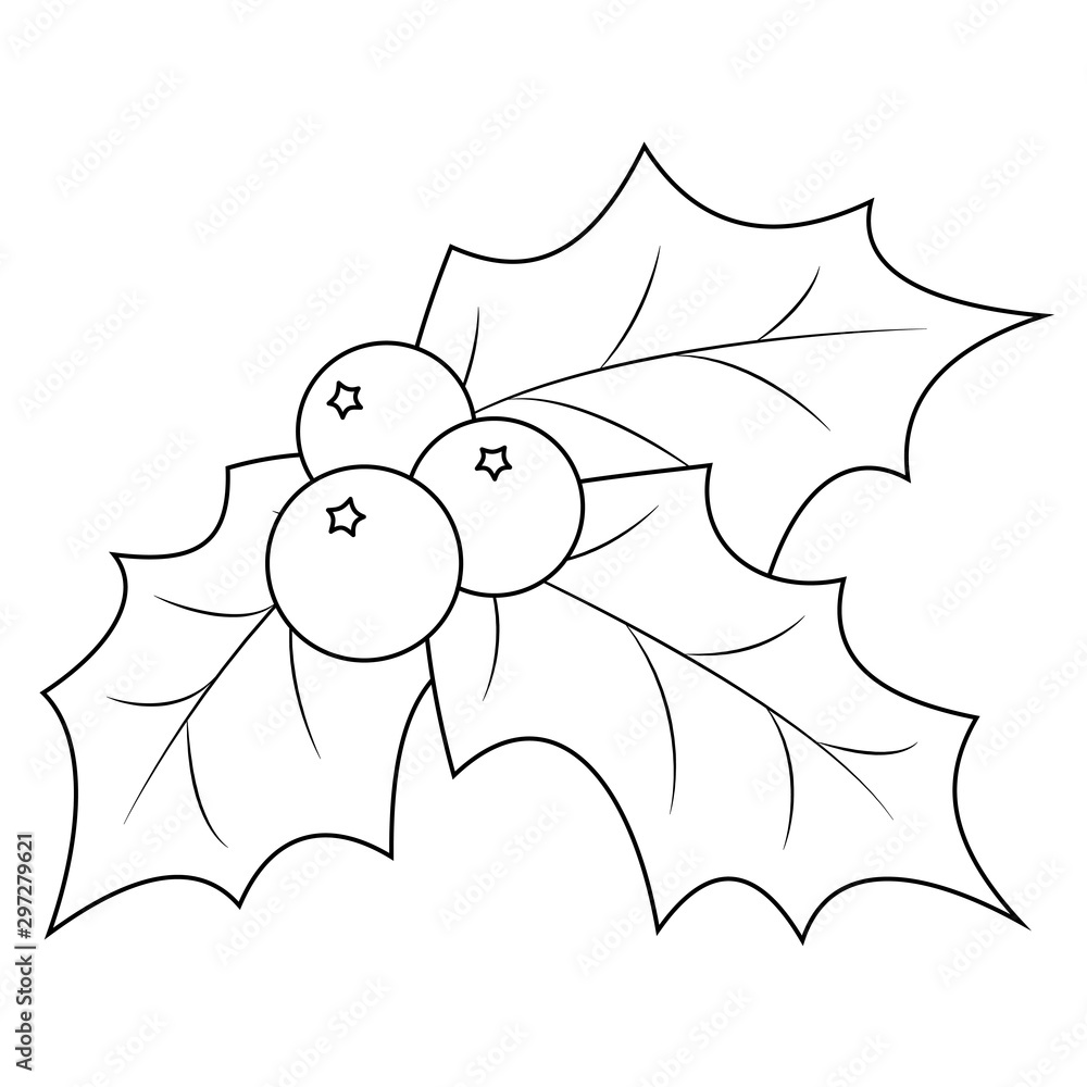 Coloring book page christmas holly berry leaves vector illustration on a white background vector