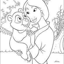 Mulan with a little bear coloring pages