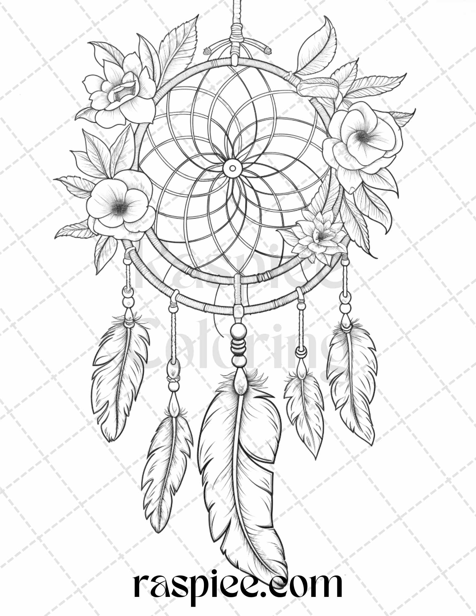 Flower dreamcatcher grayscale coloring pages printable for adults â coloring