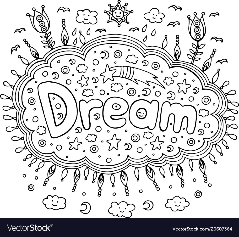 Coloring page for adults with mandala and dream vector image
