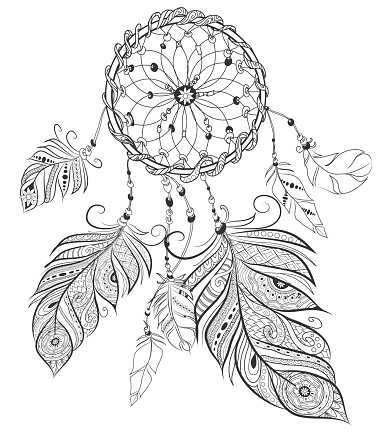 Dream catcher adult coloring book pageboho stile stock illustration