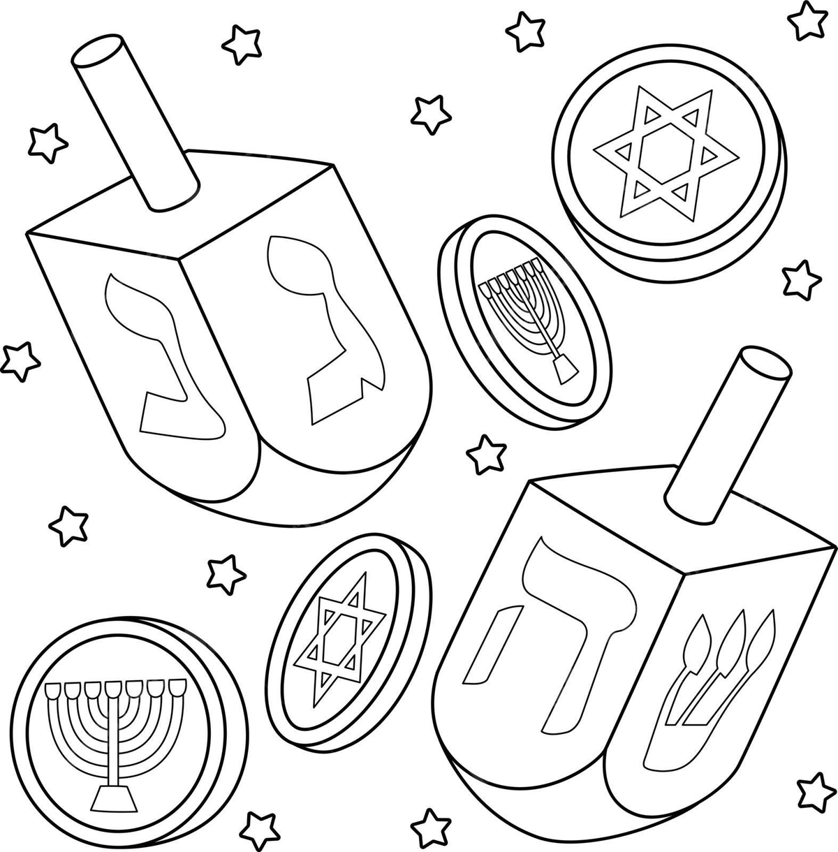 Coloring sheet for kids featuring hanukkah dreidel and coins vector coin drawing ring drawing kid drawing png and vector with transparent background for free download