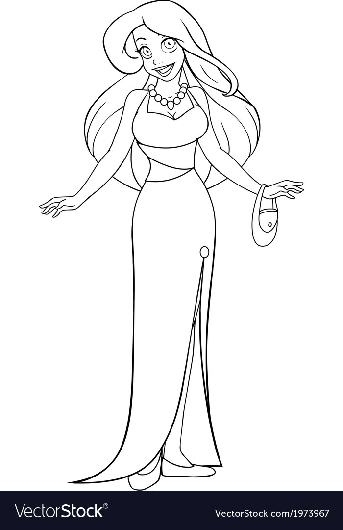 Woman in evening dress coloring page royalty free vector