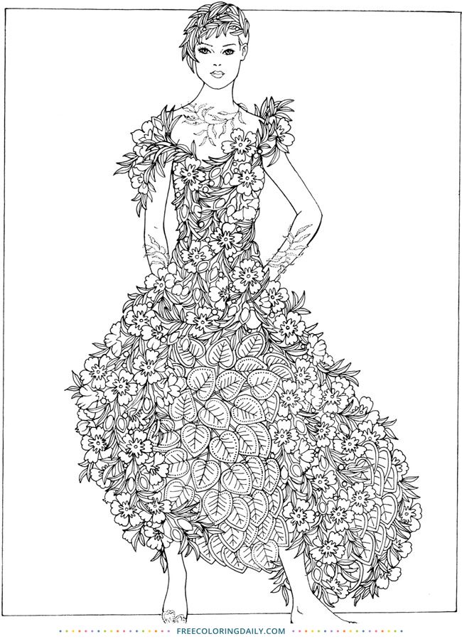 Free fashion floral dress coloring adult coloring pages coloring pages free coloring pages