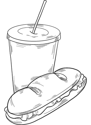 Sandwich and drink coloring page free printable coloring pages