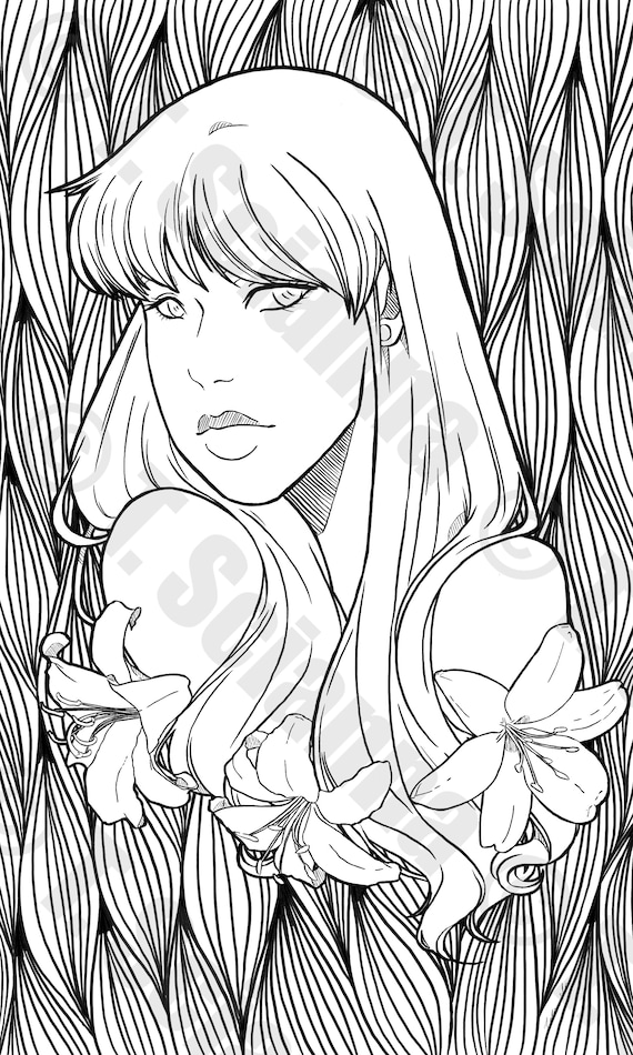 Dripping ink portrait coloring page