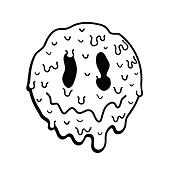 Funny psychedelic surreal melt smile face logovector cartoon character illustration logosmile yellow groovy face melt print for t