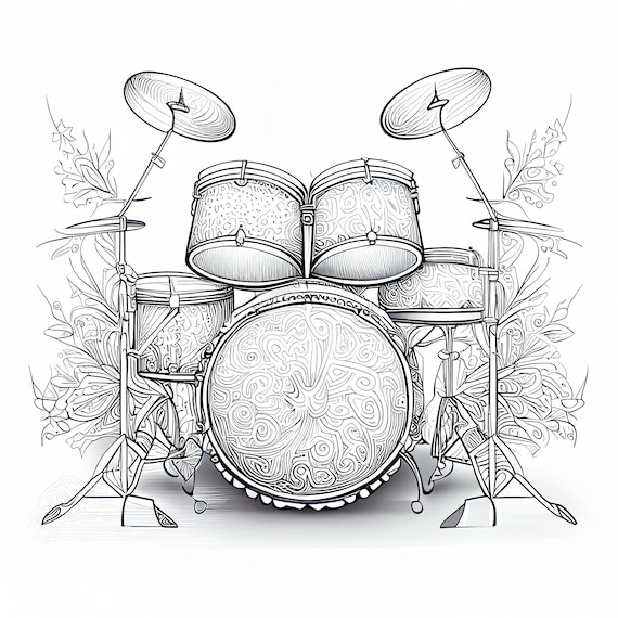 Pack stress relief coloring pages drum set digital print filigree detailed mandala instant download set coloring pages for adults