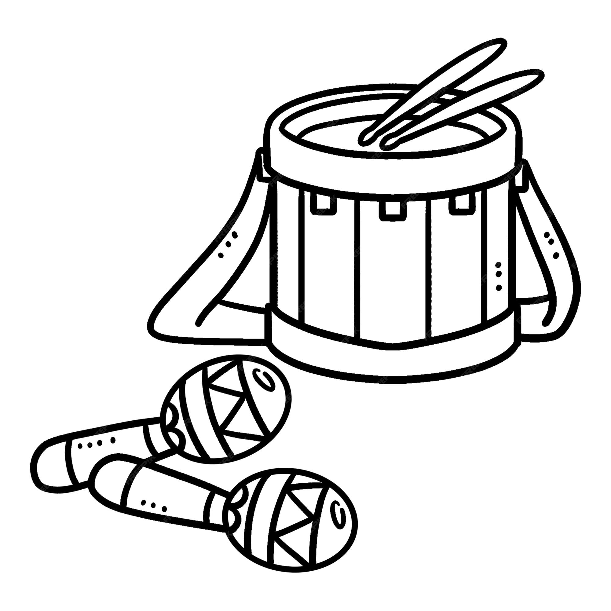 Premium vector drum and maracas isolated coloring page for kids