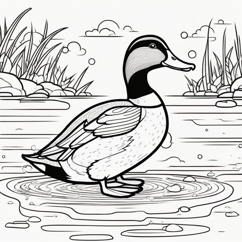 Coloring page a cute baby sugar duck cartoon water color