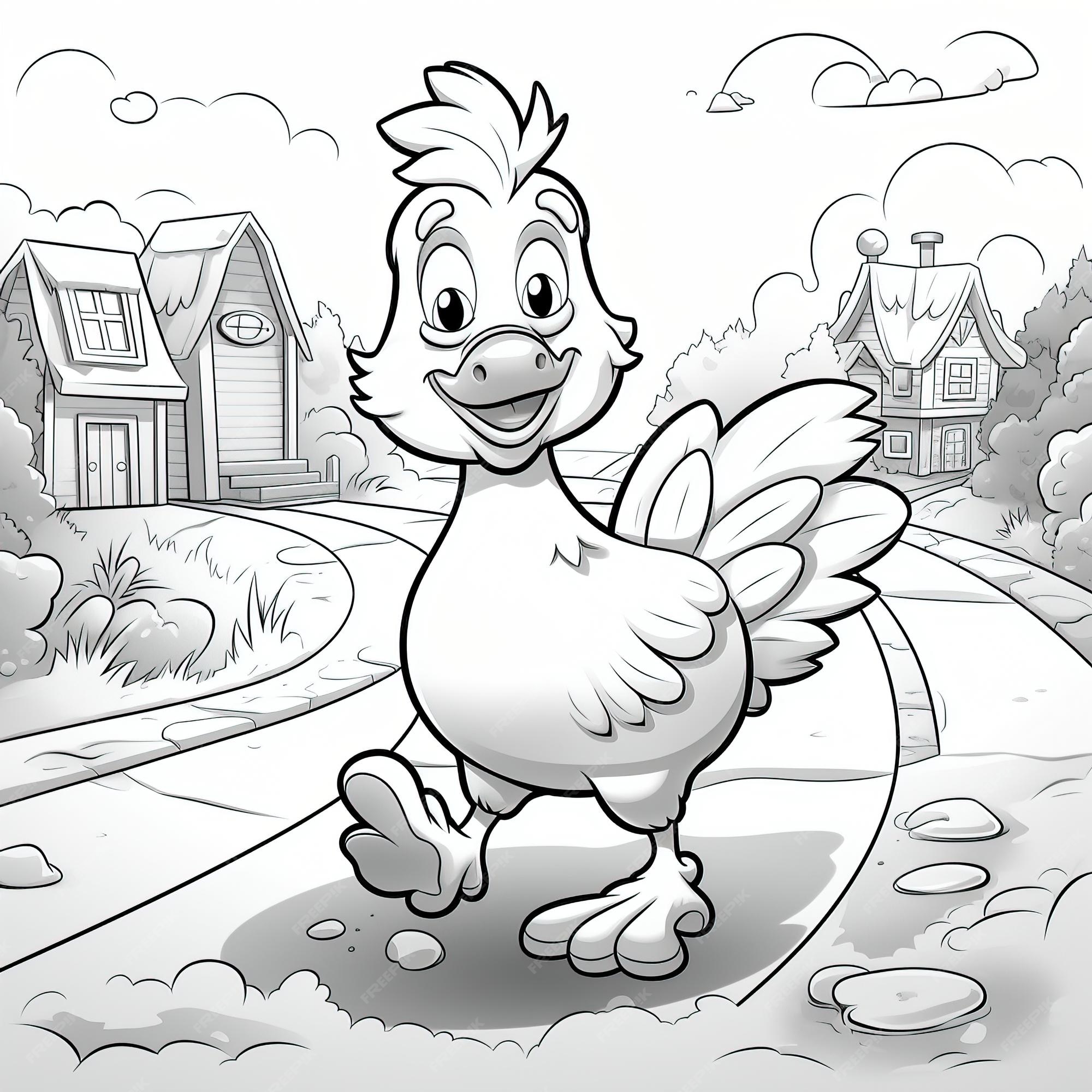 Premium vector coloring book cartoon of the chicken crossing the road