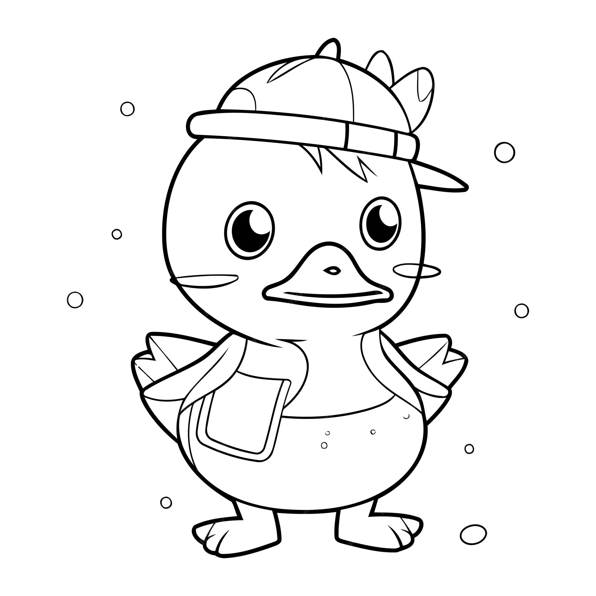 Premium vector coloring page outline of cute duck cartoon character vector illustration