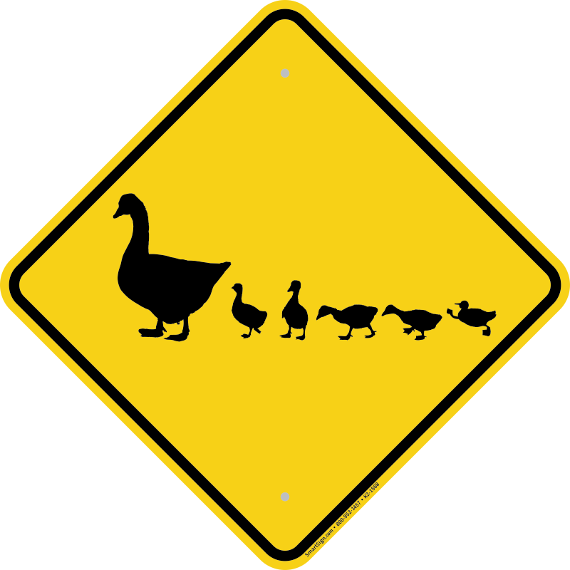 Duck with duckling crossing symbol sign sku k