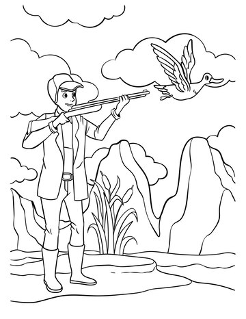 Premium vector duck hunting coloring page for kids