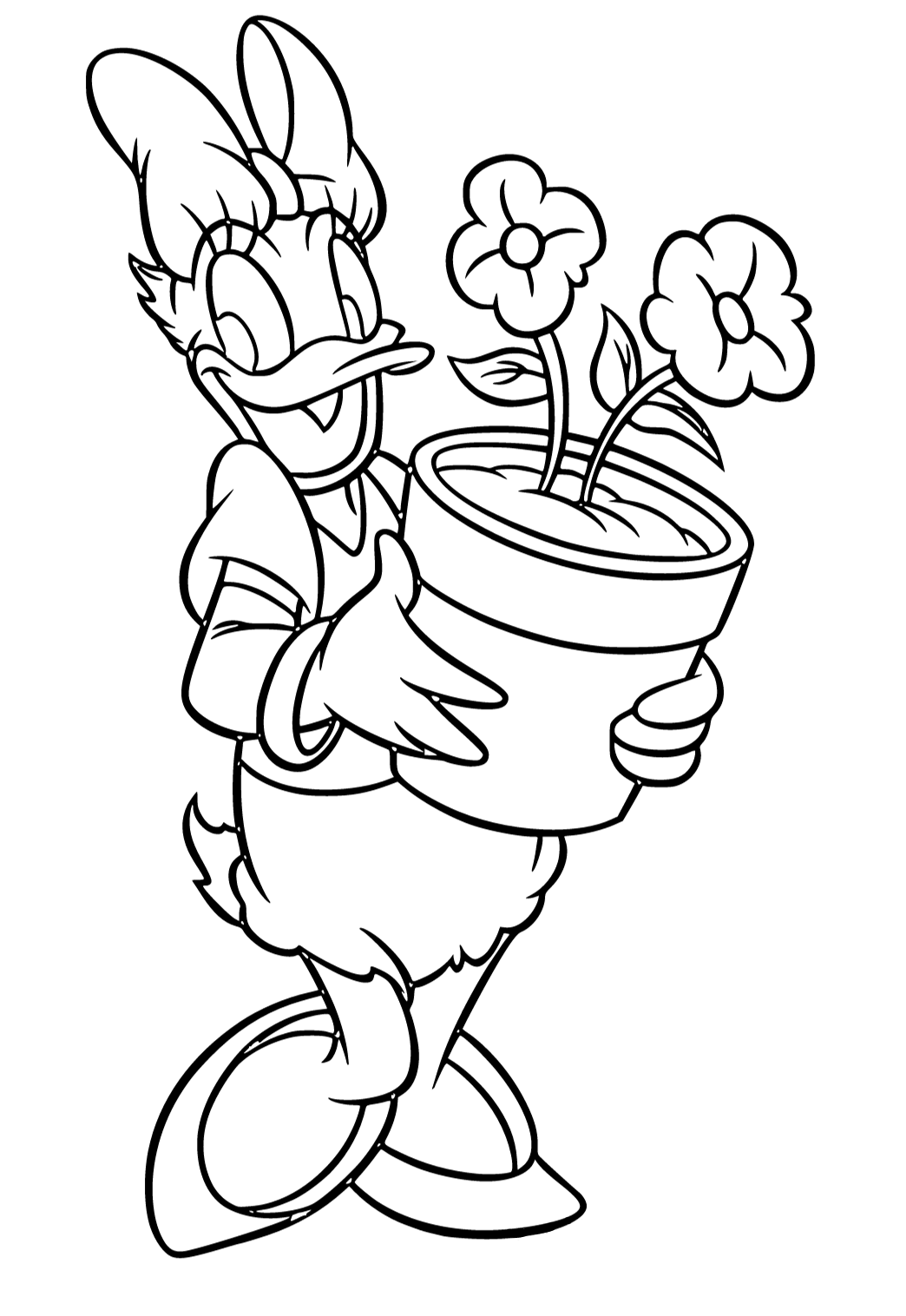 Free printable daisy duck flowers coloring page for adults and kids