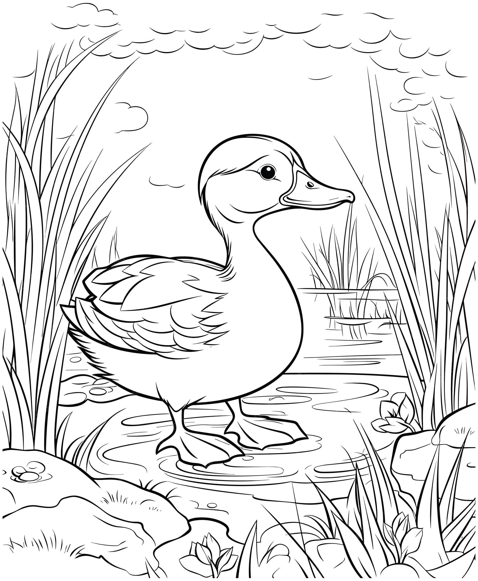 Premium vector duck jungle coloring pages