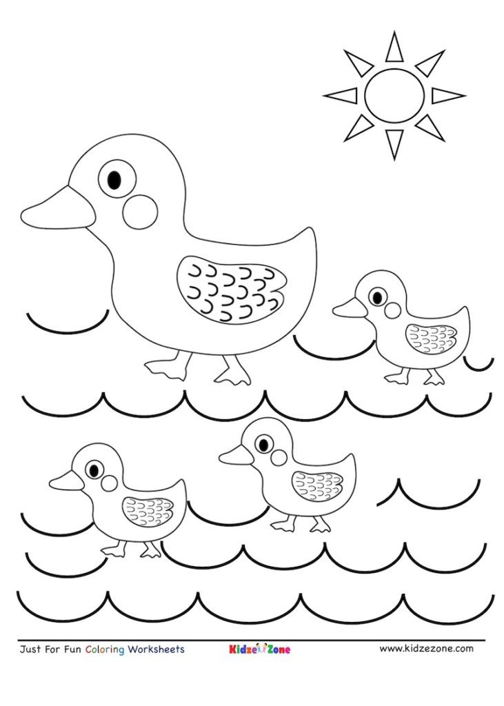 Mama duck and ducklings coloring page