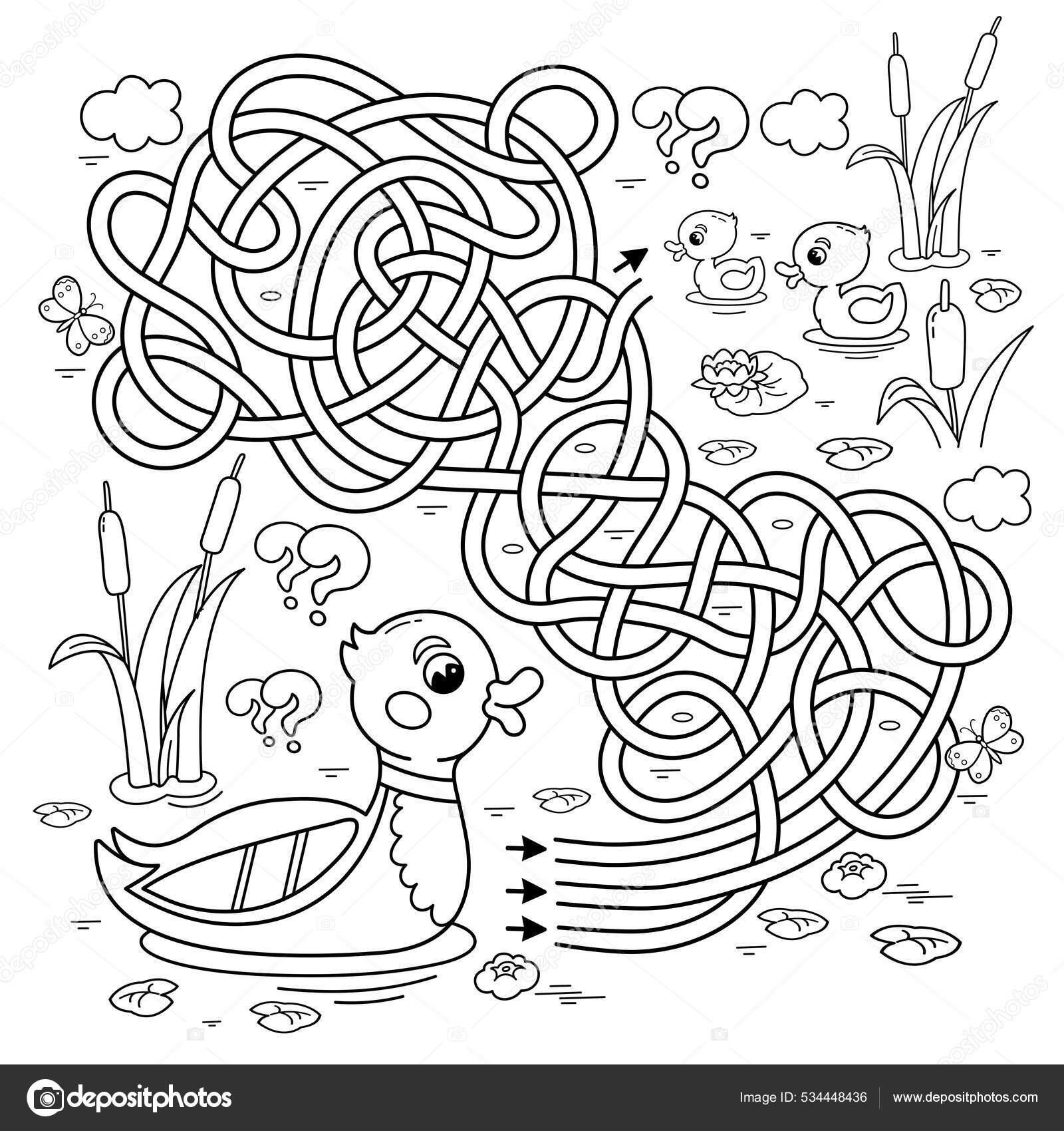 Maze labyrinth game puzzle tangled road coloring page outline cartoon stock vector by oleon