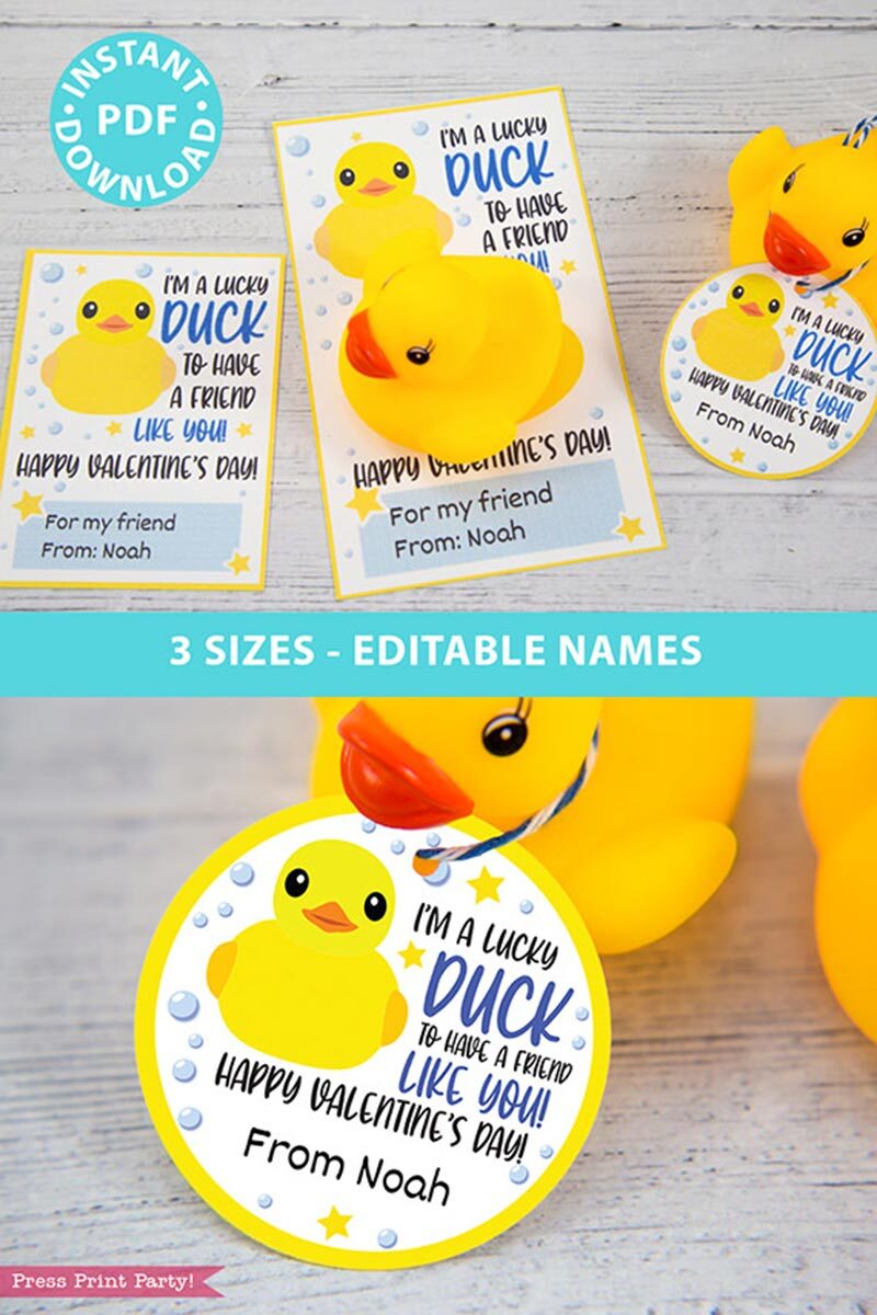 Rubber lucky duck kids valentines day card