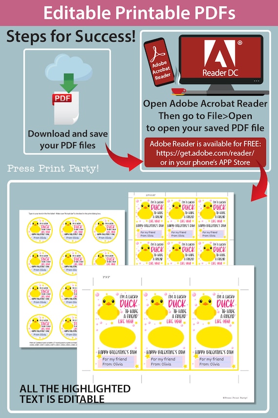 Rubber duck kids valentine card printable im a lucky duck to have a friend like you tag pink for girls for school instant download
