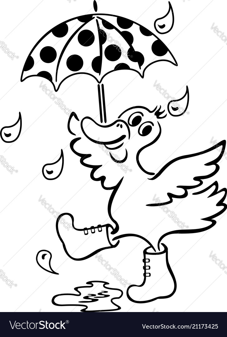 Duck with an umbrella hand drawn black royalty free vector