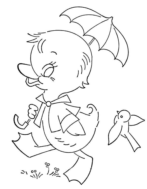 Duck with umbrella coloring book pages story books illustrations kids story books