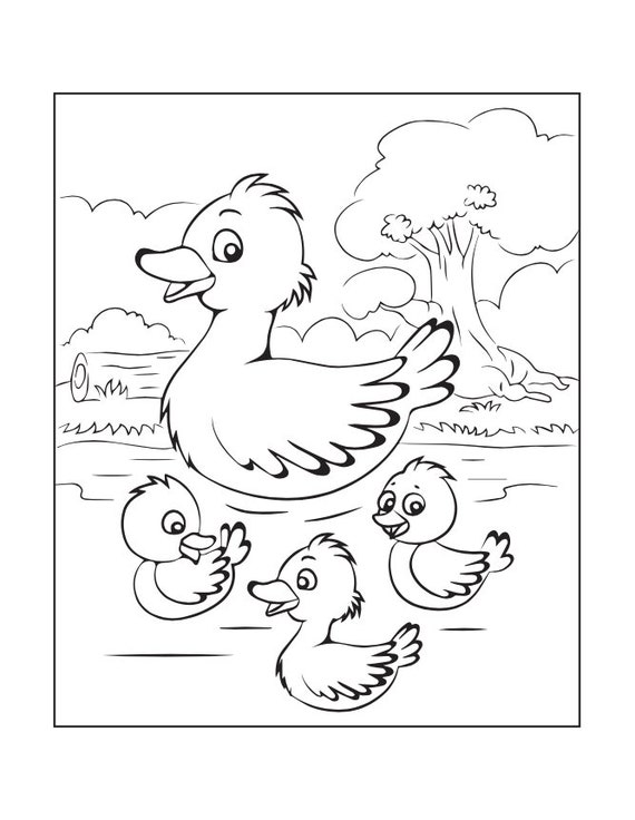 Duck coloring pages for kids printable digital download download now