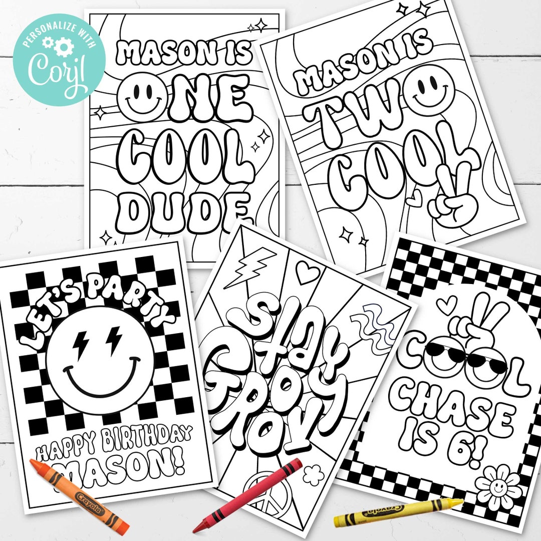 Editable cool cool dude groovy coloring pages designs x birthday activity happy dude corjl instant download