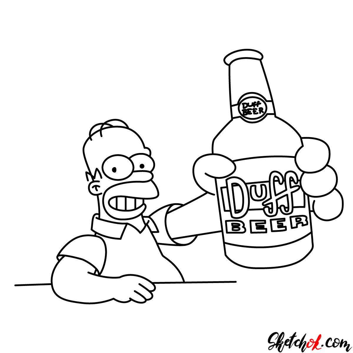 How to draw homer with a duff beer bottle