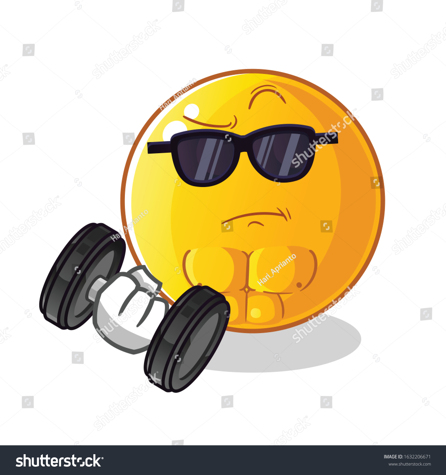 Emoticon emoji exercise dumbbell cartoon cute stock vector royalty free