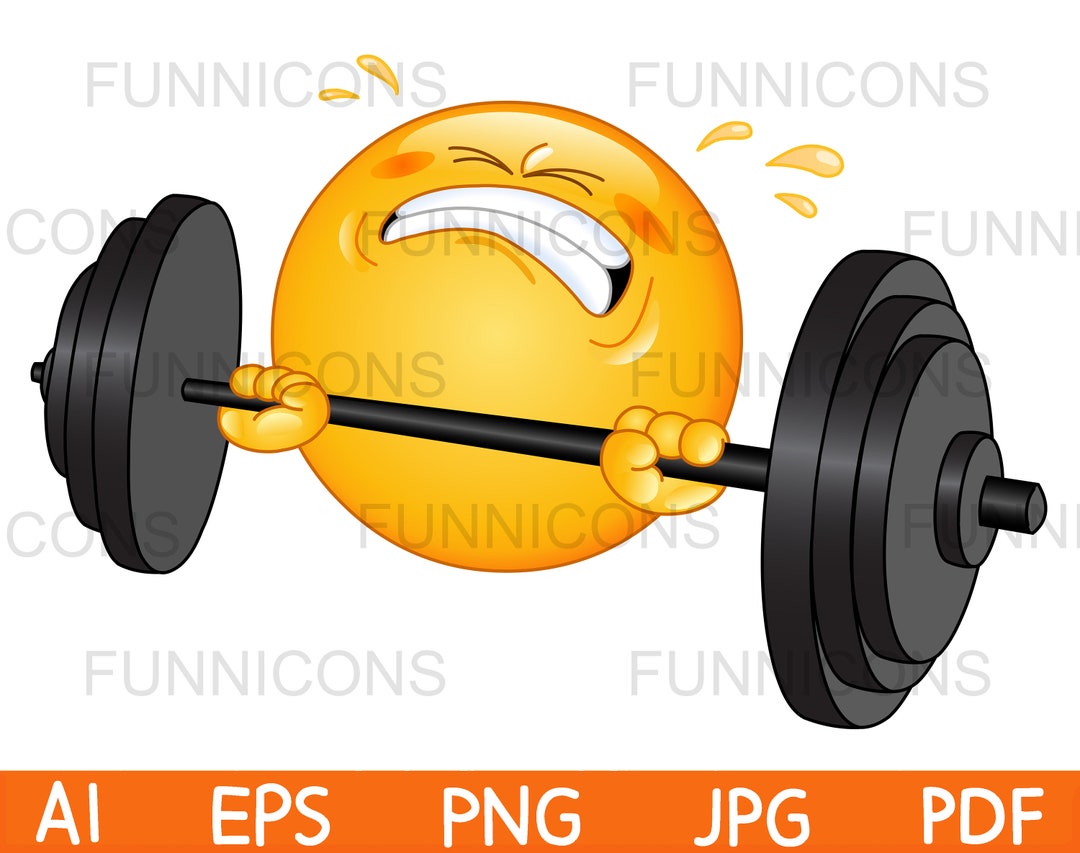 Clipart cartoon of a weightlifter emoticon lifting a heavy barbell weight lifter ai eps png jpg and files digital files download