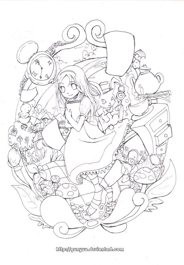 Wonderland lineart by gunyuu on deviantart cute coloring pages animal coloring pages adult coloring designs
