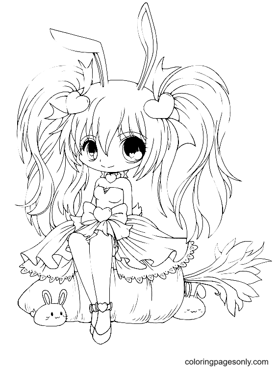 Long hair anime girl coloring pages printable for free download