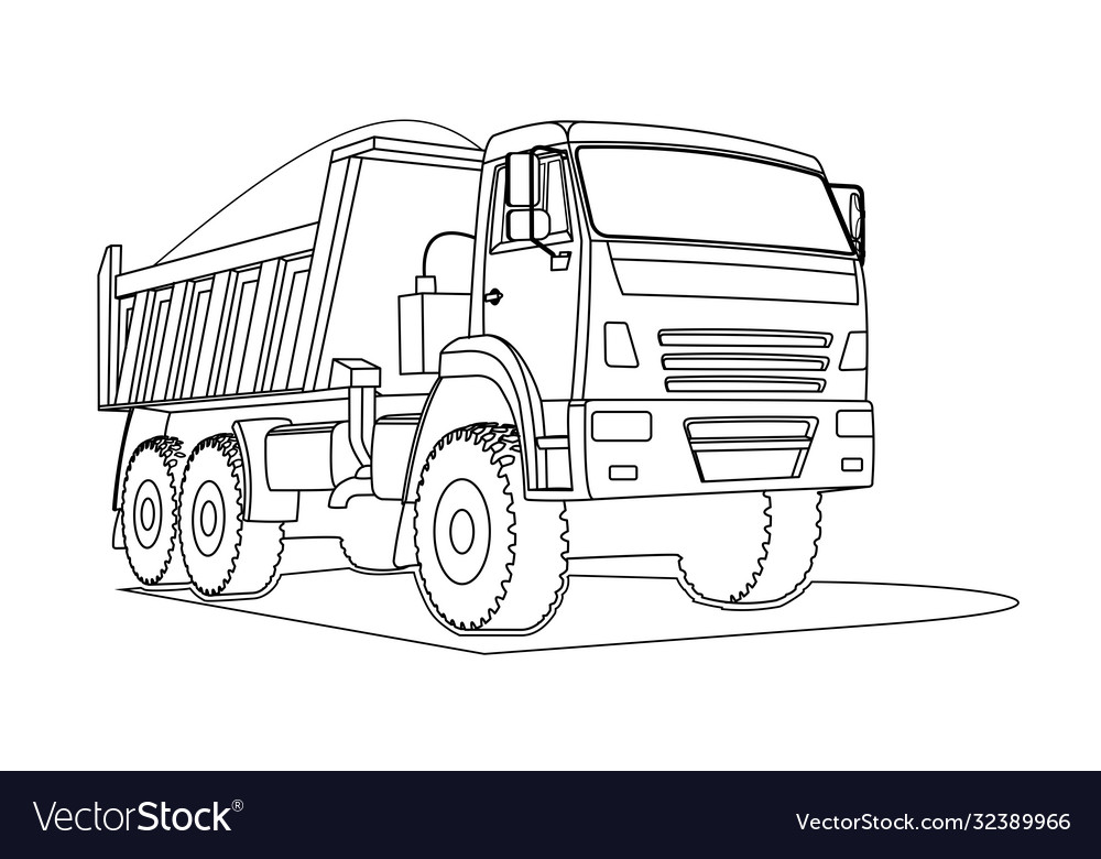 Contour large dump truck for coloring book page vector image