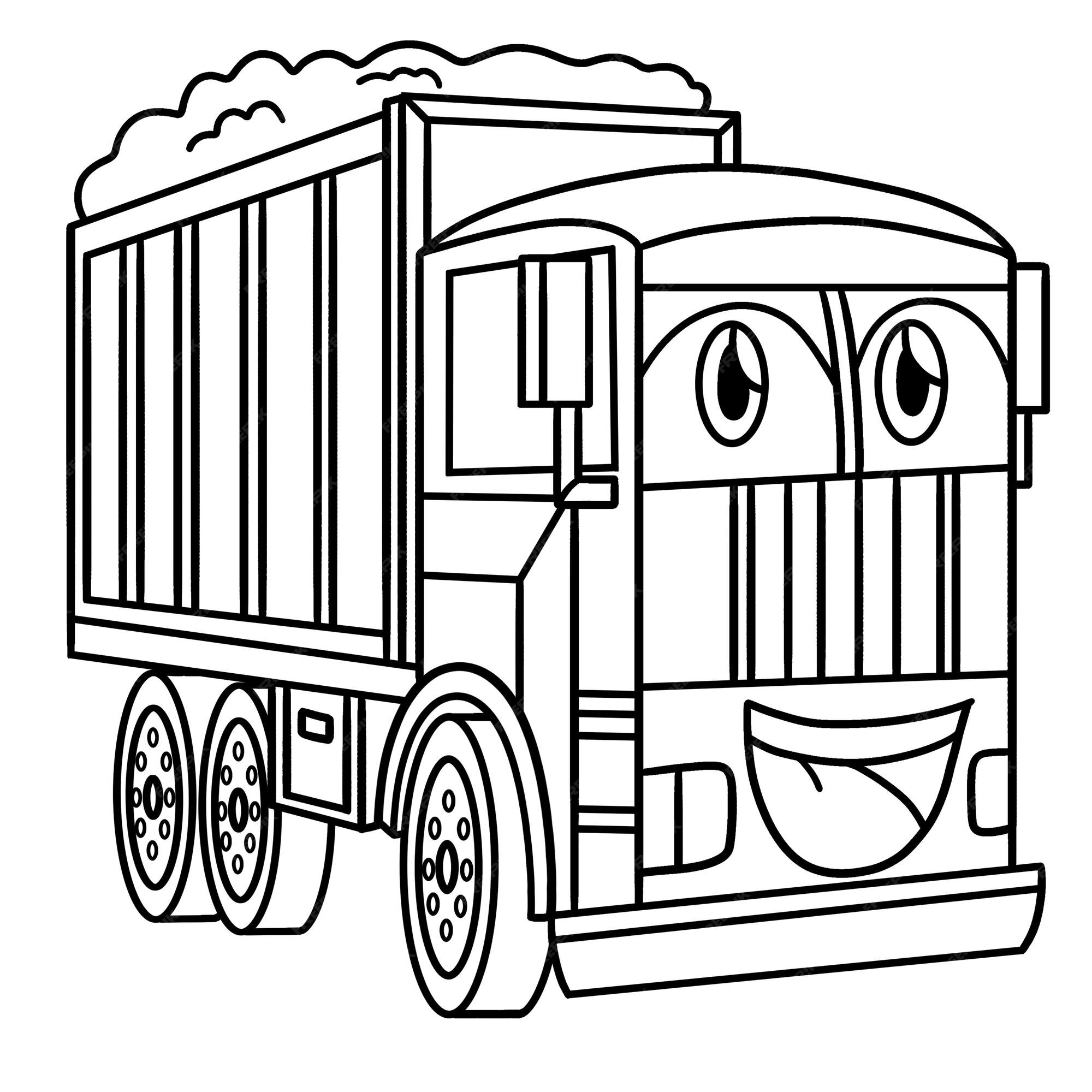 Premium vector dump truck with face vehicle coloring page