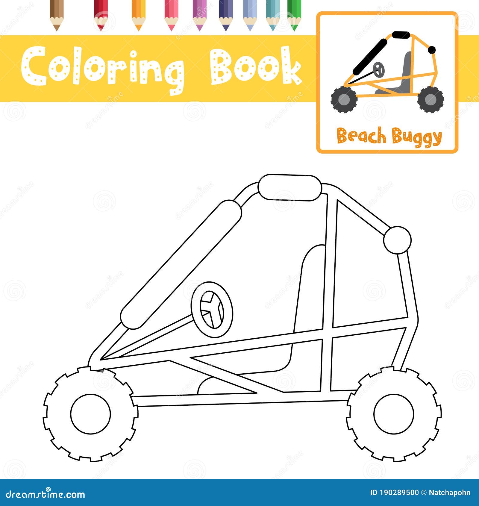 Coloring page beach buggy cartoon character side view vector illustration stock vector