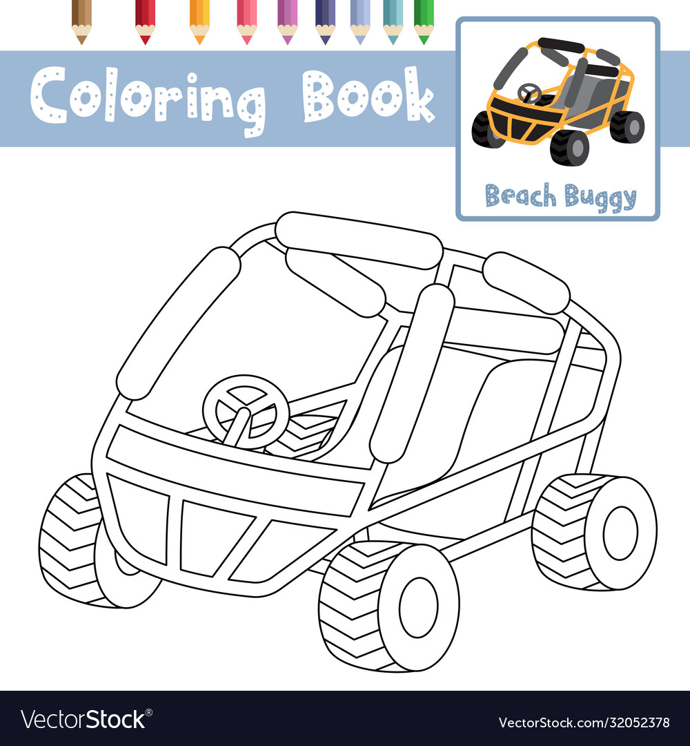 Coloring page beach buggy cartoon character vector image