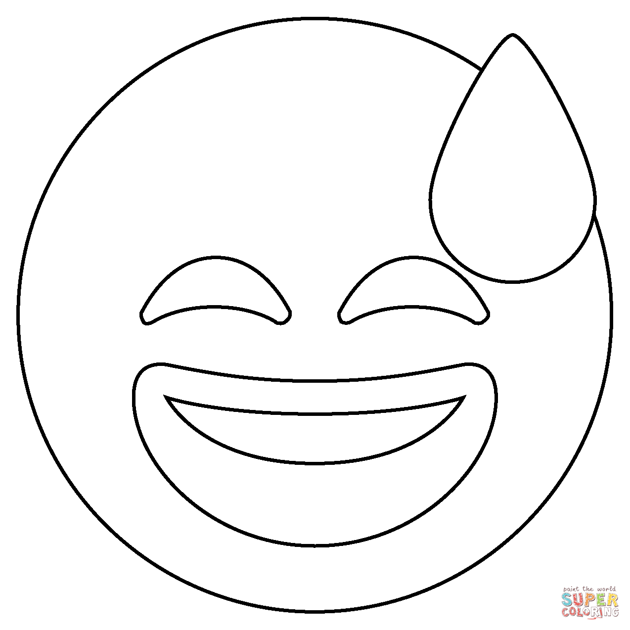 Grinning face with sweat emoji coloring page free printable coloring pages