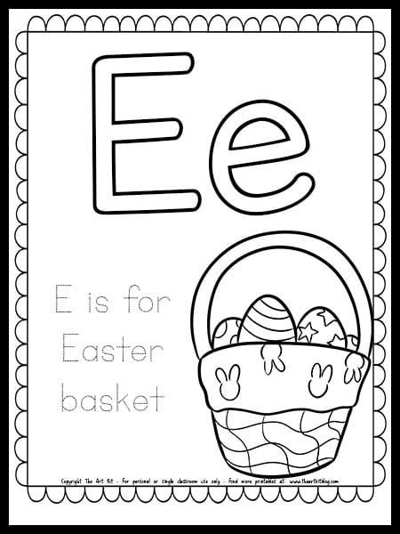 Letter e is for easter basket free spring coloring page â the art kit