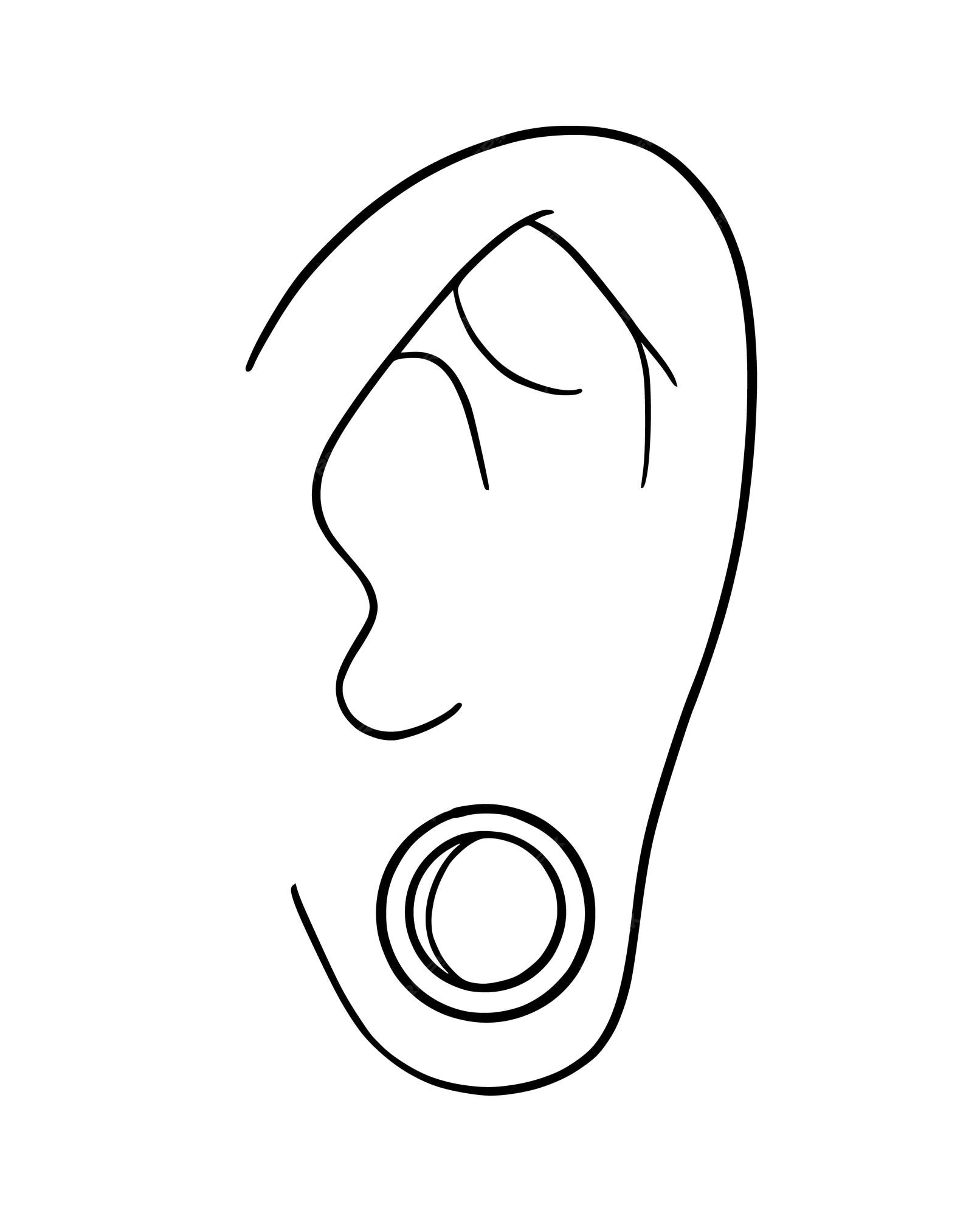 Premium vector ear piercing body modification doodle linear cartoon coloring book
