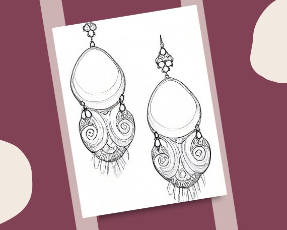 Earrings coloring pages easy earring theme printable coloring book jewelry drawings instant download