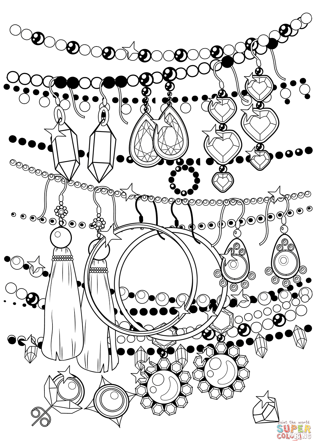 Earrings and beads coloring page free printable coloring pages