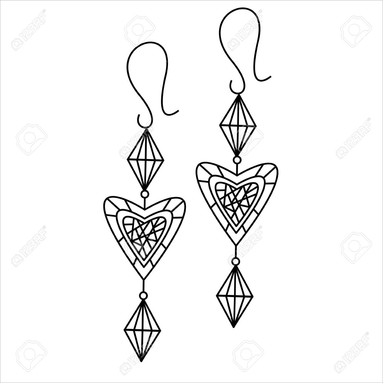 Jewelry earrings fashion black and white outline coloring page simple line art doodle earrings women accessories royalty free svg cliparts vectors and stock illustration image