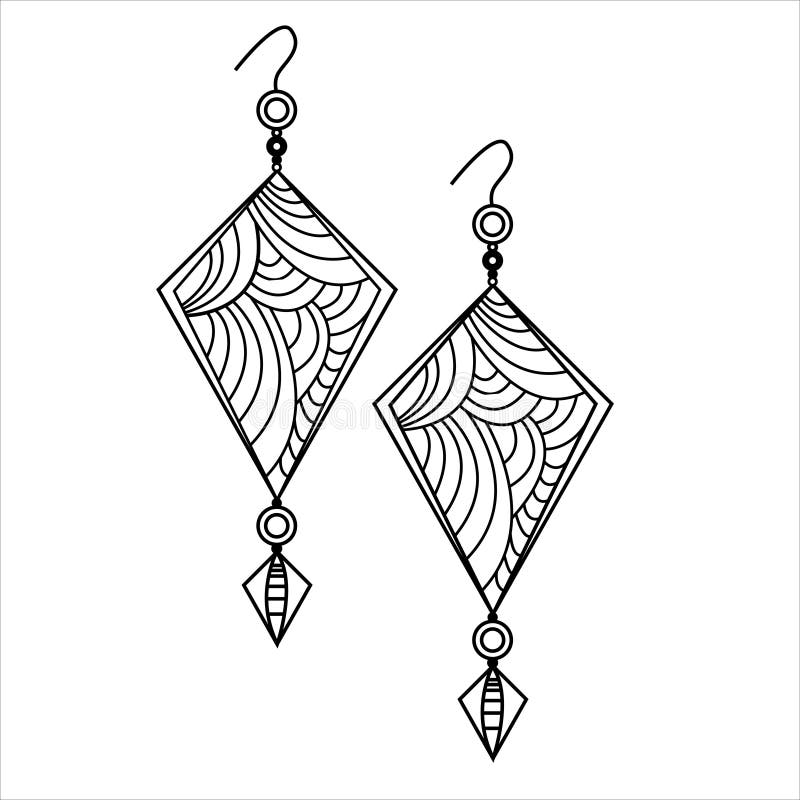 Jewelry earrings fashion black and white outline coloring page doodle earrings simple line art women accessories stock vector
