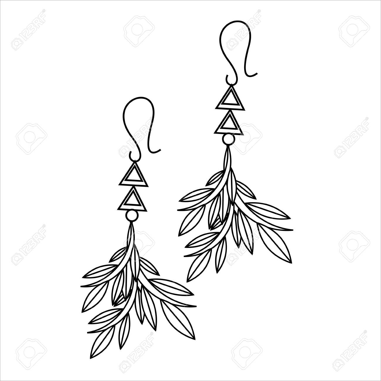 Jewelry earrings fashion black and white outline coloring page simple line art doodle earrings women accessories royalty free svg cliparts vectors and stock illustration image