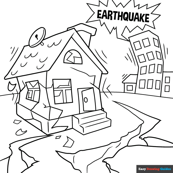 Earthquake coloring page easy drawing guides