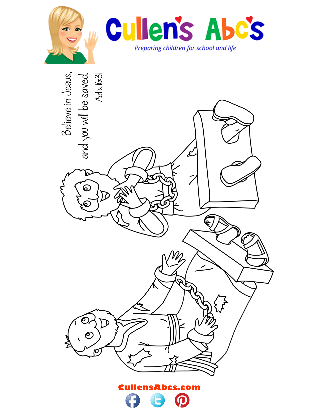 Bible memory verse coloring sheet earthquake in prison free childrens videos activities