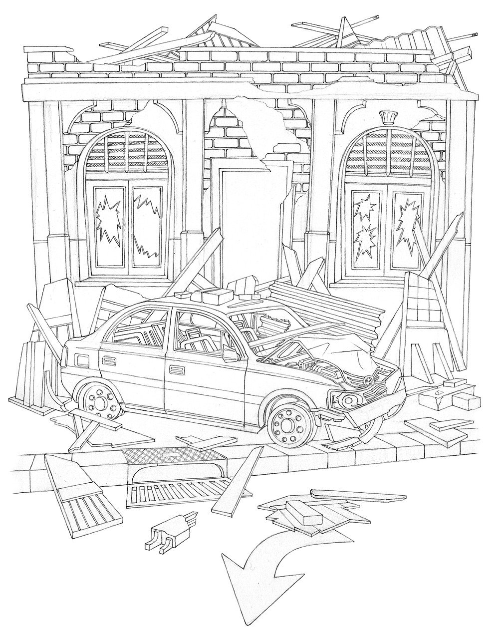 Download destruction housing coloring page royalty