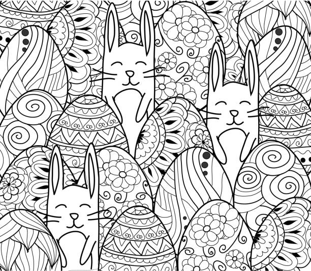 Doodle decorative eggs and bunnyrabbit for easter card stock illustration