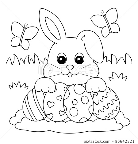 Rabbit collecting easter egg coloring page